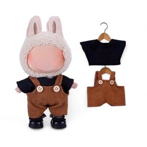 Labubu Clothing - Black Shirt and Corduroy Overalls